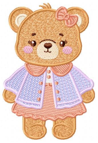 Female Bear embroidery designs - Baby girl teddy bear machine embroidery pattern - Bear with lace and dress file - Instant download pes jef