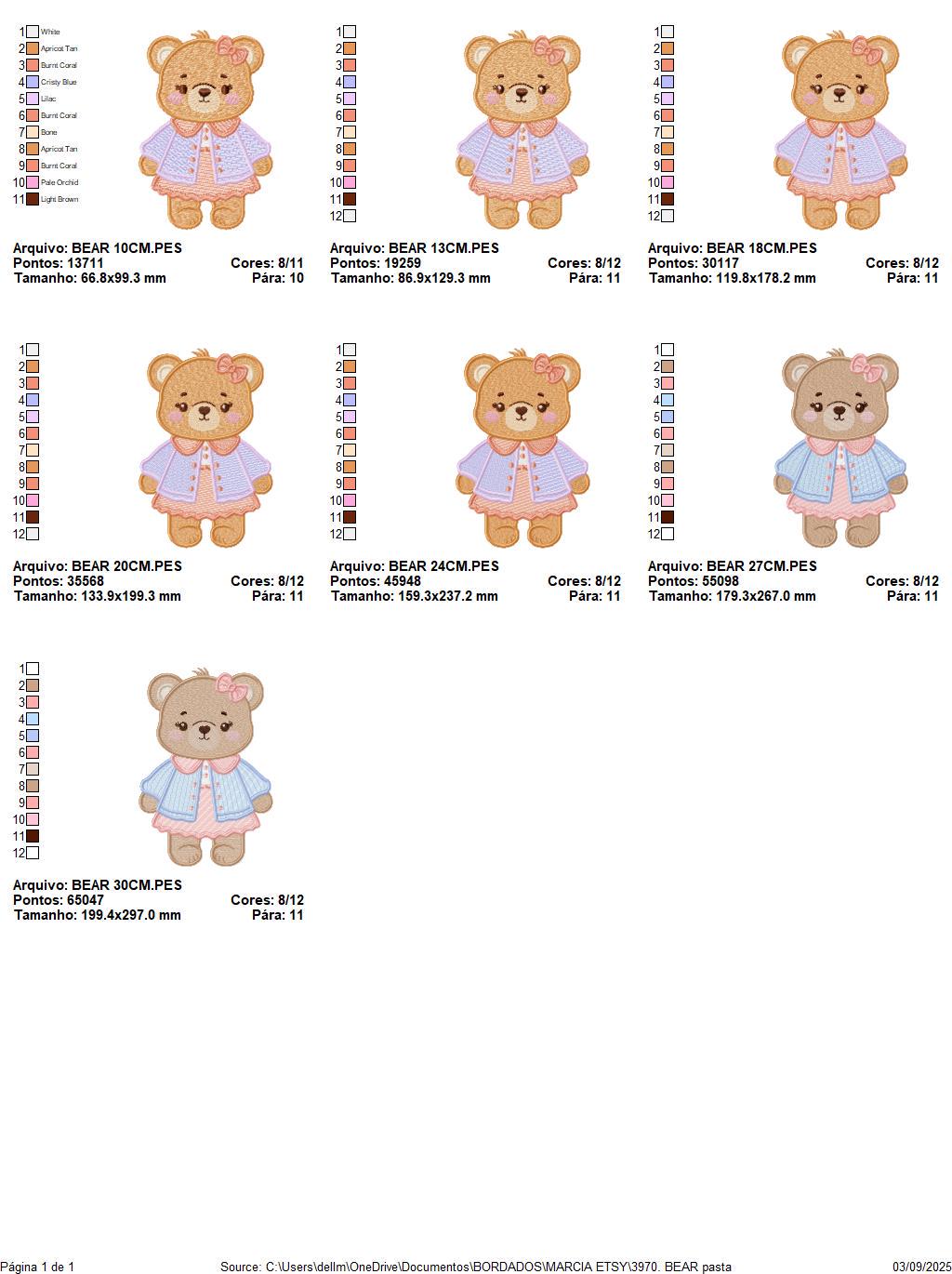 Female Bear embroidery designs - Baby girl teddy bear machine embroidery pattern - Bear with lace and dress file - Instant download pes jef