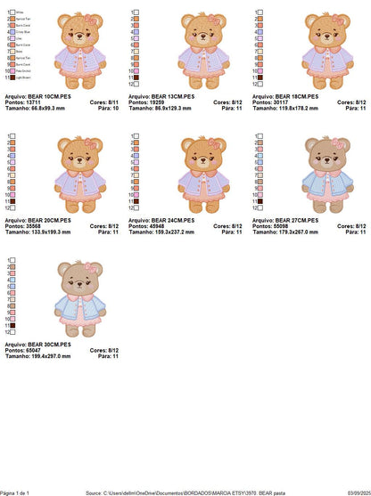 Female Bear embroidery designs - Baby girl teddy bear machine embroidery pattern - Bear with lace and dress file - Instant download pes jef