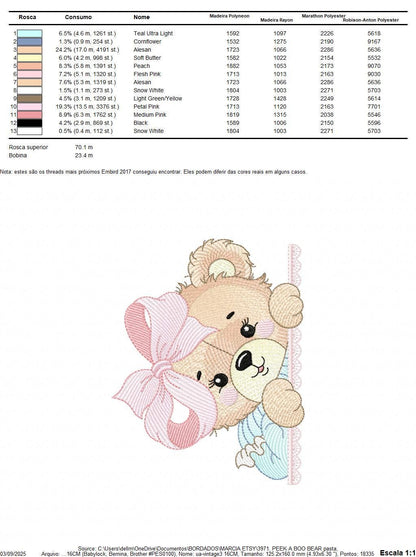 Peek a boo Bear embroidery designs - Baby Girl Teddy Bear machine embroidery pattern - Bear with lace and dress - Instant download pes jef