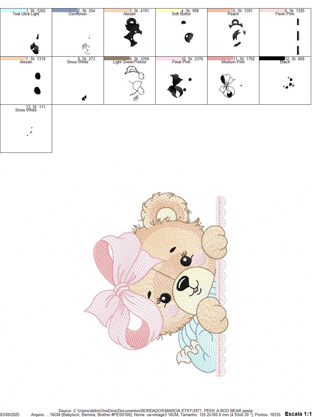 Peek a boo Bear embroidery designs - Baby Girl Teddy Bear machine embroidery pattern - Bear with lace and dress - Instant download pes jef