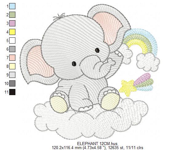 Elephant in a cloud embroidery designs - Safari Wild Animal machine embroidery pattern - Baby Girl Rainbow file - Instant download pes jef
