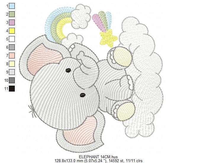 Elephant in a cloud embroidery designs - Safari Wild Animal machine embroidery pattern - Baby Girl Rainbow file - Instant download pes jef