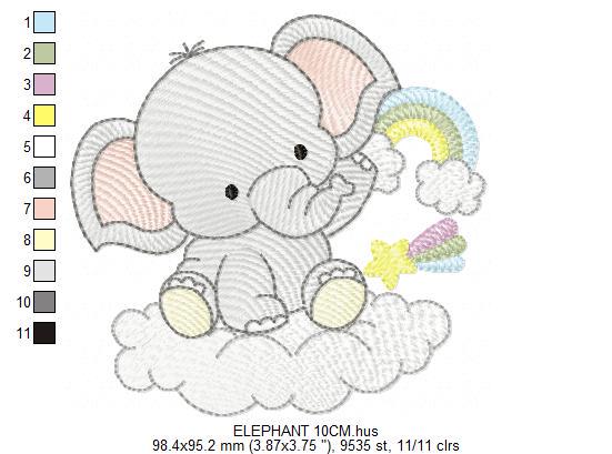 Elephant in a cloud embroidery designs - Safari Wild Animal machine embroidery pattern - Baby Girl Rainbow file - Instant download pes jef