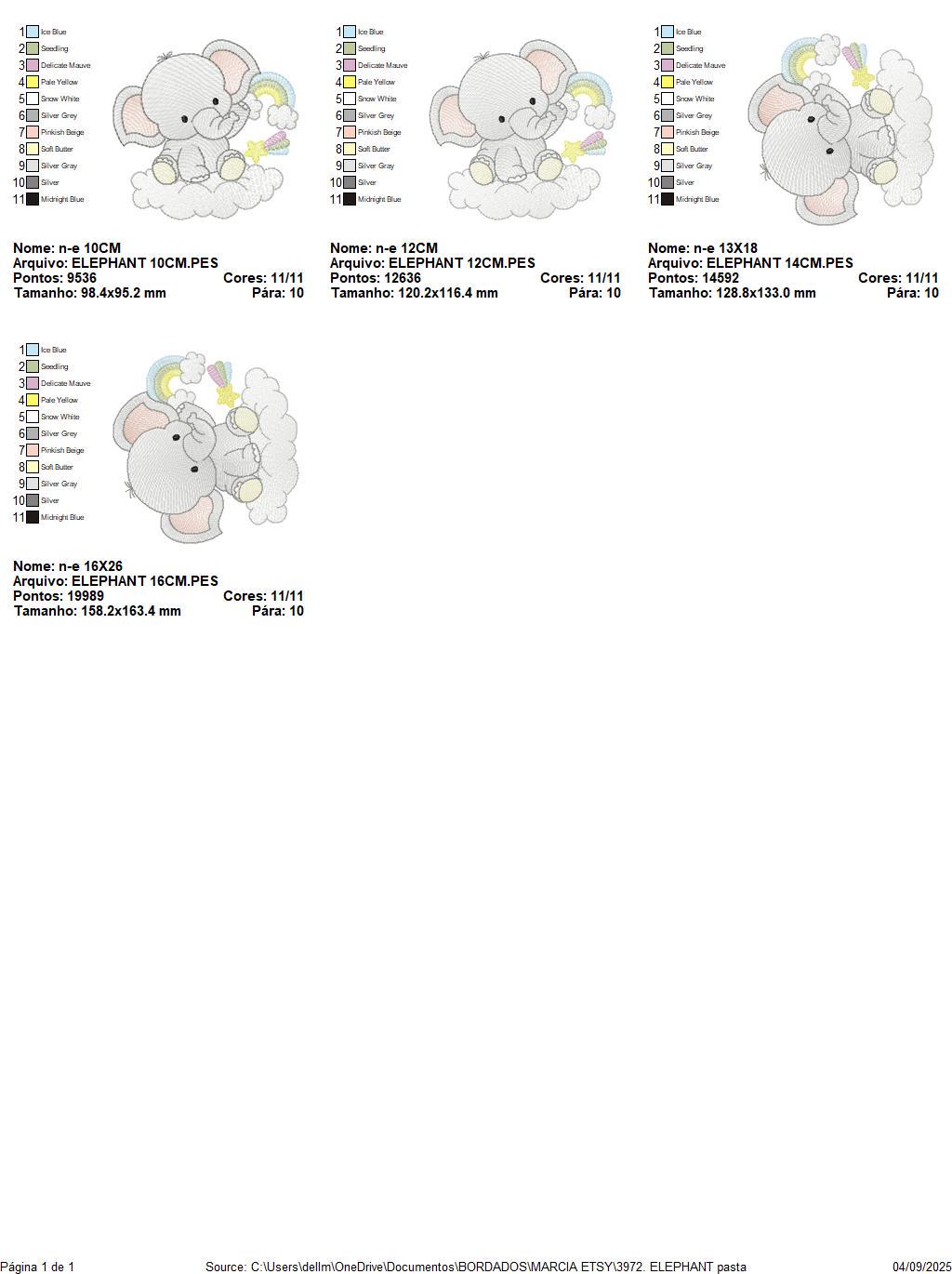Elephant in a cloud embroidery designs - Safari Wild Animal machine embroidery pattern - Baby Girl Rainbow file - Instant download pes jef