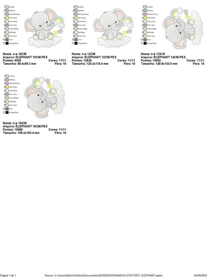 Elephant in a cloud embroidery designs - Safari Wild Animal machine embroidery pattern - Baby Girl Rainbow file - Instant download pes jef