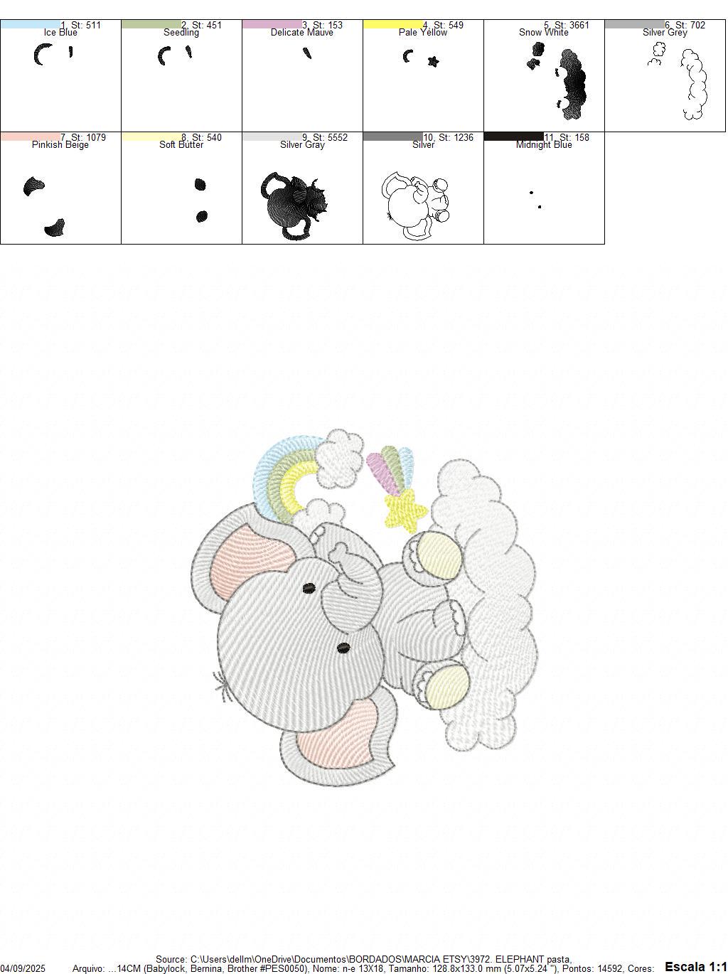Elephant in a cloud embroidery designs - Safari Wild Animal machine embroidery pattern - Baby Girl Rainbow file - Instant download pes jef