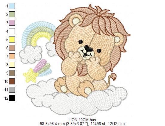 Lion with rainbow embroidery designs - Safari Wild animal machine embroidery pattern - Newborn Baby boy file - Instant download pes jef dst