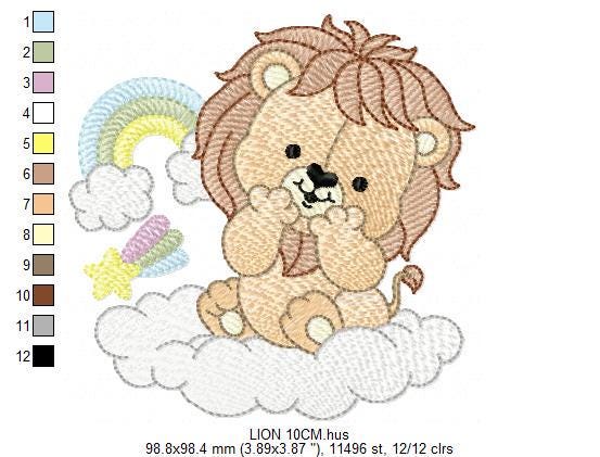 Lion with rainbow embroidery designs - Safari Wild animal machine embroidery pattern - Newborn Baby boy file - Instant download pes jef dst