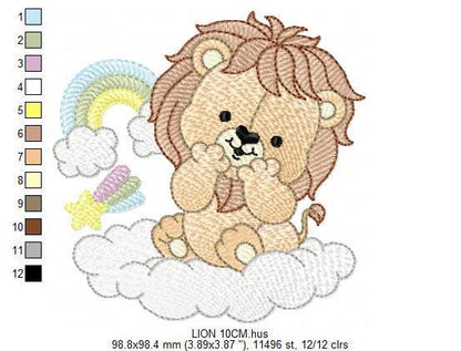 Lion with rainbow embroidery designs - Safari Wild animal machine embroidery pattern - Newborn Baby boy file - Instant download pes jef dst