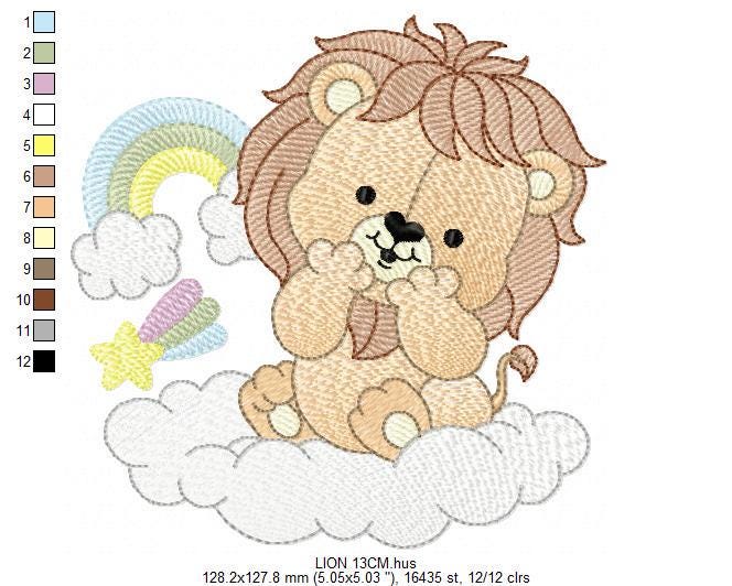 Lion with rainbow embroidery designs - Safari Wild animal machine embroidery pattern - Newborn Baby boy file - Instant download pes jef dst