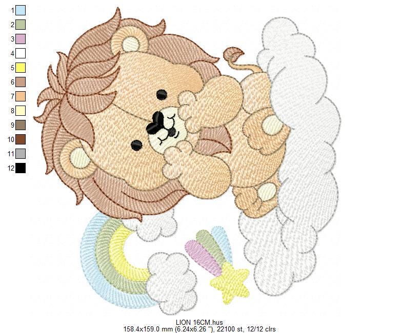 Lion with rainbow embroidery designs - Safari Wild animal machine embroidery pattern - Newborn Baby boy file - Instant download pes jef dst