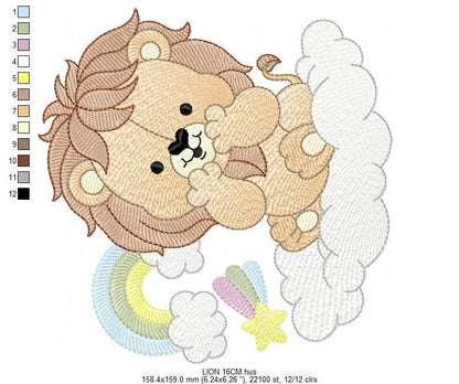 Lion with rainbow embroidery designs - Safari Wild animal machine embroidery pattern - Newborn Baby boy file - Instant download pes jef dst