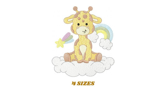 Giraffe in cloud embroidery design - Female Wild Animal machine embroidery pattern - Baby girl Rainbow file - Instant download pes jef dst