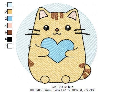 Male Cat with heart embroidery design - Kitty machine embroidery pattern - Boy Pet with hearts - Instant digital download pes jef dst hus