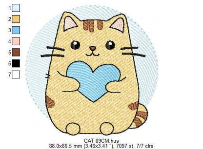 Male Cat with heart embroidery design - Kitty machine embroidery pattern - Boy Pet with hearts - Instant digital download pes jef dst hus