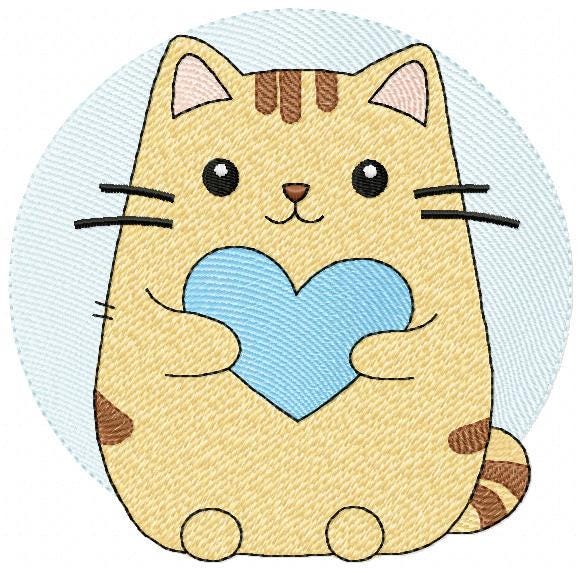 Male Cat with heart embroidery design - Kitty machine embroidery pattern - Boy Pet with hearts - Instant digital download pes jef dst hus