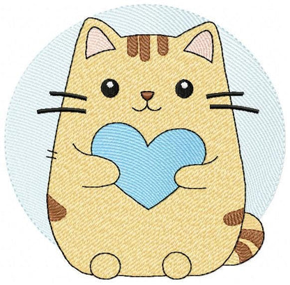 Male Cat with heart embroidery design - Kitty machine embroidery pattern - Boy Pet with hearts - Instant digital download pes jef dst hus