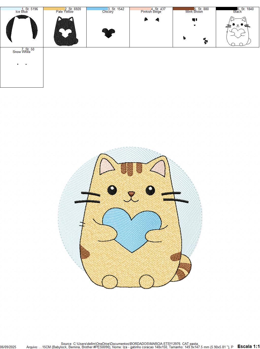 Male Cat with heart embroidery design - Kitty machine embroidery pattern - Boy Pet with hearts - Instant digital download pes jef dst hus