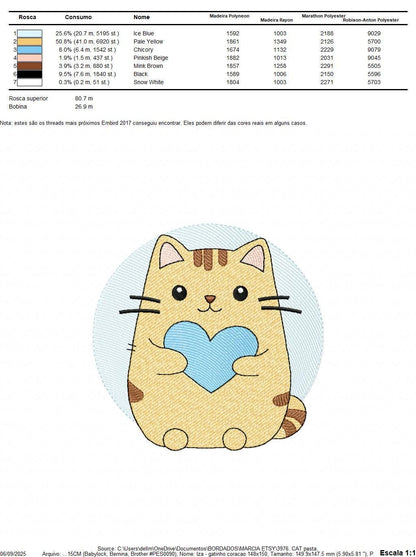 Male Cat with heart embroidery design - Kitty machine embroidery pattern - Boy Pet with hearts - Instant digital download pes jef dst hus