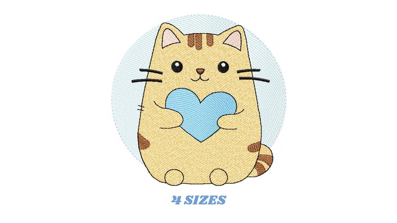 Male Cat with heart embroidery design - Kitty machine embroidery pattern - Boy Pet with hearts - Instant digital download pes jef dst hus