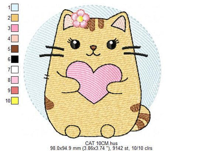 Female Cat with heart embroidery design - Female Kitty with flowers machine embroidery pattern - Baby girl file - Instant digital download