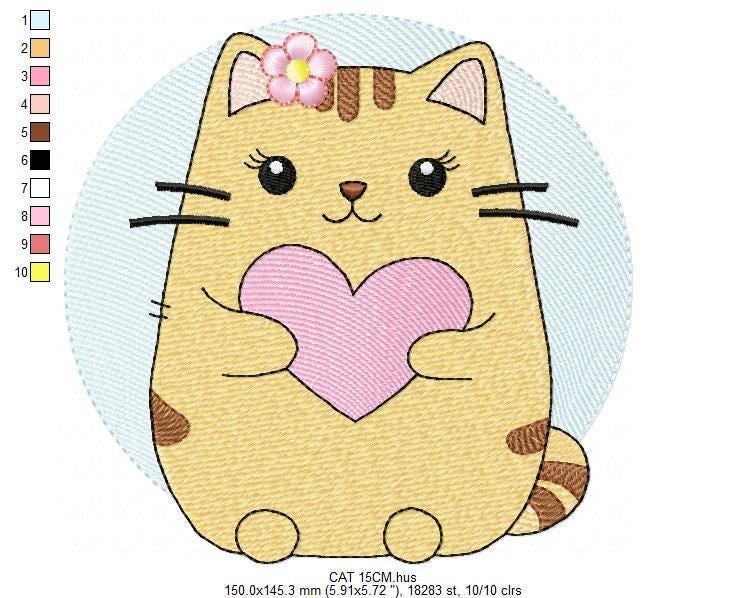 Female Cat with heart embroidery design - Female Kitty with flowers machine embroidery pattern - Baby girl file - Instant digital download
