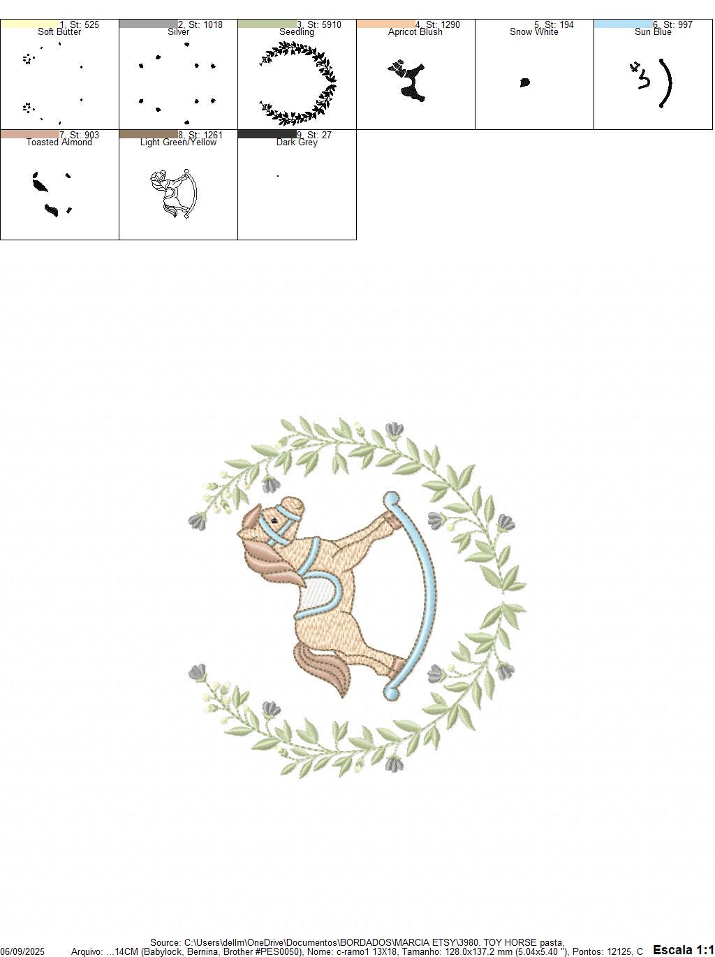 Toy Horse embroidery design - Baby boy rocking horse laurel frame machine embroidery pattern - Instant digital download pes jef hus dst vp3