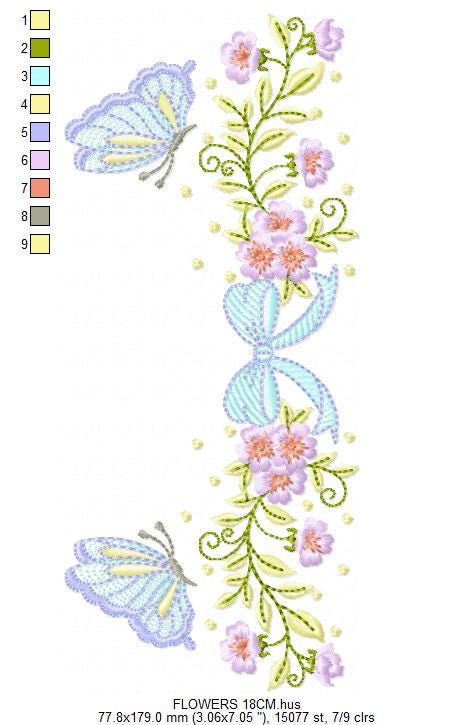 Flowers with lace embroidery designs - Roses with butterfly Divider Line machine pattern - Floral Kitchen towel - Instant digital download