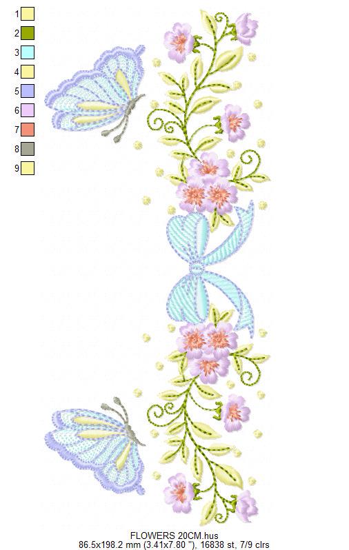 Flowers with lace embroidery designs - Roses with butterfly Divider Line machine pattern - Floral Kitchen towel - Instant digital download