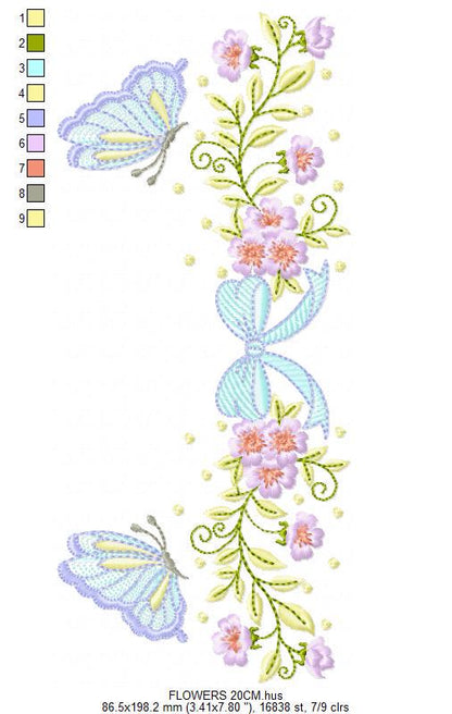 Flowers with lace embroidery designs - Roses with butterfly Divider Line machine pattern - Floral Kitchen towel - Instant digital download