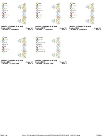 Flowers with lace embroidery designs - Roses with butterfly Divider Line machine pattern - Floral Kitchen towel - Instant digital download