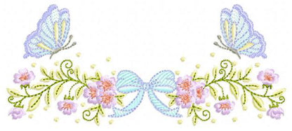 Flowers with lace embroidery designs - Roses with butterfly Divider Line machine pattern - Floral Kitchen towel - Instant digital download