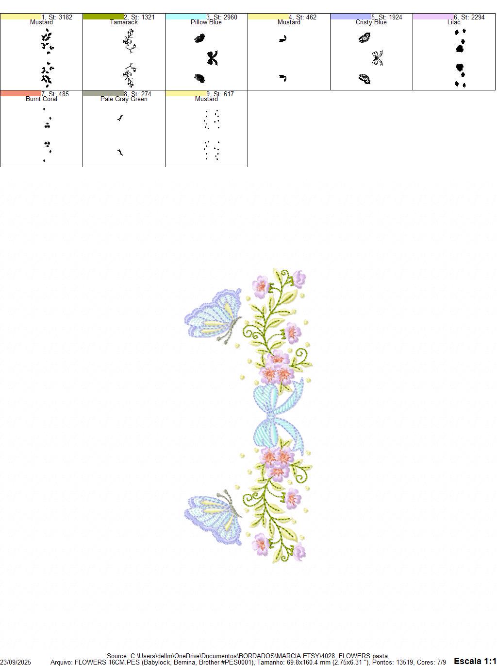 Flowers with lace embroidery designs - Roses with butterfly Divider Line machine pattern - Floral Kitchen towel - Instant digital download