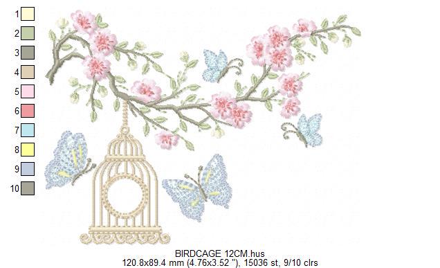 Birdhouse embroidery designs - Cherry Blossom tree with flowers machine embroidery pattern - Baby girl file - Instant digital download pes