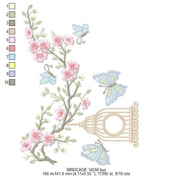Birdhouse embroidery designs - Cherry Blossom tree with flowers machine embroidery pattern - Baby girl file - Instant digital download pes