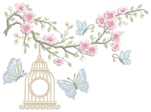 Birdhouse embroidery designs - Cherry Blossom tree with flowers machine embroidery pattern - Baby girl file - Instant digital download pes