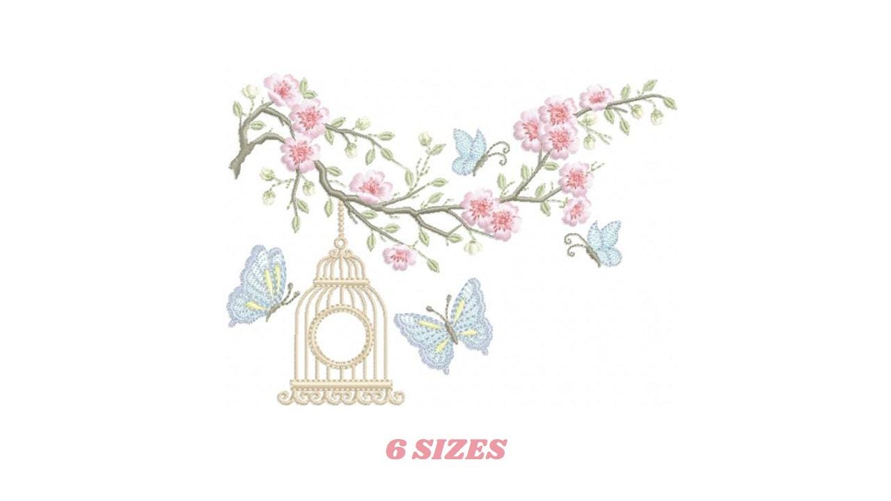 Birdhouse embroidery designs - Cherry Blossom tree with flowers machine embroidery pattern - Baby girl file - Instant digital download pes