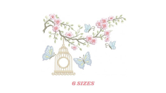 Birdhouse embroidery designs - Cherry Blossom tree with flowers machine embroidery pattern - Baby girl file - Instant digital download pes