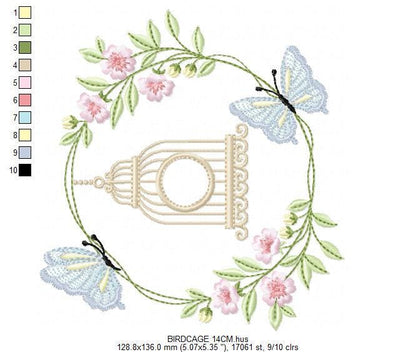 Birdhouse embroidery designs - Cherry Blossom tree with butterflies machine embroidery pattern - Baby girl file - Instant digital download