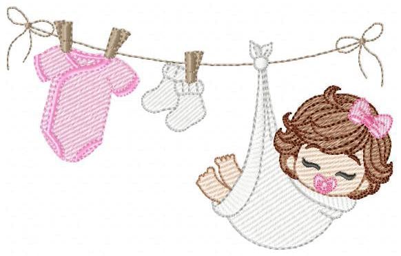 Baby girl with clothes line embroidery designs - Newborn machine embroidery pattern - Gender Reveal Party - Instant digital download pes jef