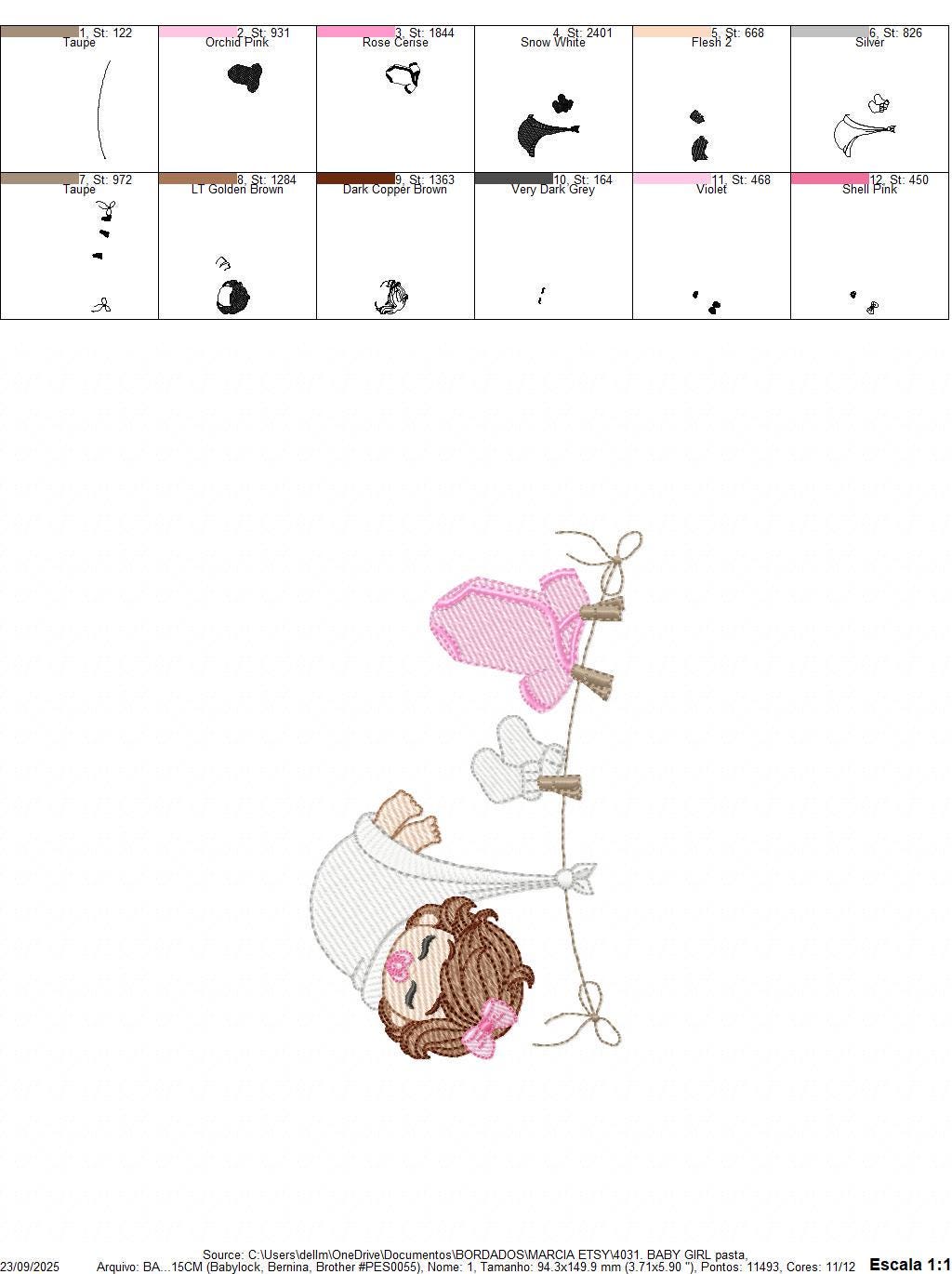 Baby girl with clothes line embroidery designs - Newborn machine embroidery pattern - Gender Reveal Party - Instant digital download pes jef