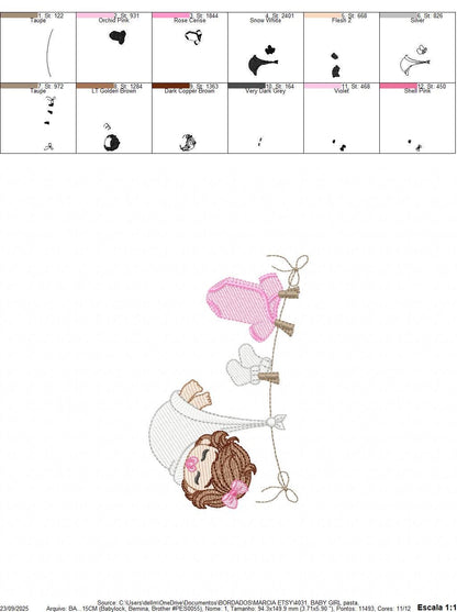 Baby girl with clothes line embroidery designs - Newborn machine embroidery pattern - Gender Reveal Party - Instant digital download pes jef