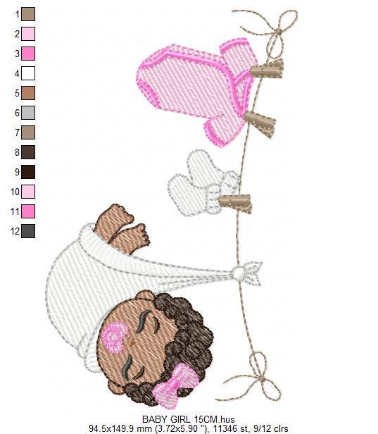 Baby girl with clothes line embroidery designs - Newborn machine embroidery pattern - Gender Reveal Party - Instant digital download pes jef