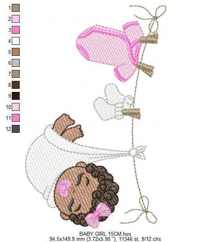Baby girl with clothes line embroidery designs - Newborn machine embroidery pattern - Gender Reveal Party - Instant digital download pes jef