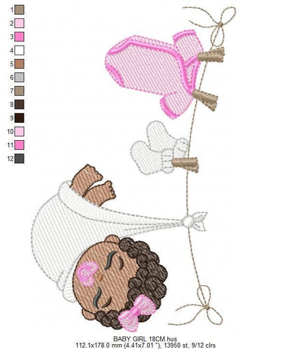 Baby girl with clothes line embroidery designs - Newborn machine embroidery pattern - Gender Reveal Party - Instant digital download pes jef