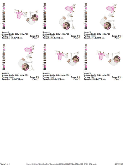 Baby girl with clothes line embroidery designs - Newborn machine embroidery pattern - Gender Reveal Party - Instant digital download pes jef