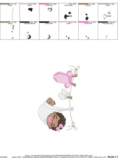 Baby girl with clothes line embroidery designs - Newborn machine embroidery pattern - Gender Reveal Party - Instant digital download pes jef