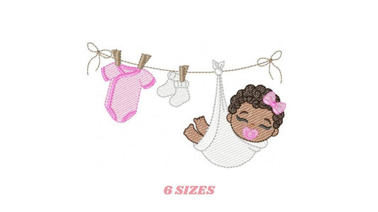 Baby girl with clothes line embroidery designs - Newborn machine embroidery pattern - Gender Reveal Party - Instant digital download pes jef