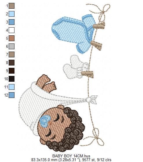 Baby boy with clothes line embroidery designs - Newborn machine embroidery pattern - Gender Reveal Party - Instant digital download pes jef